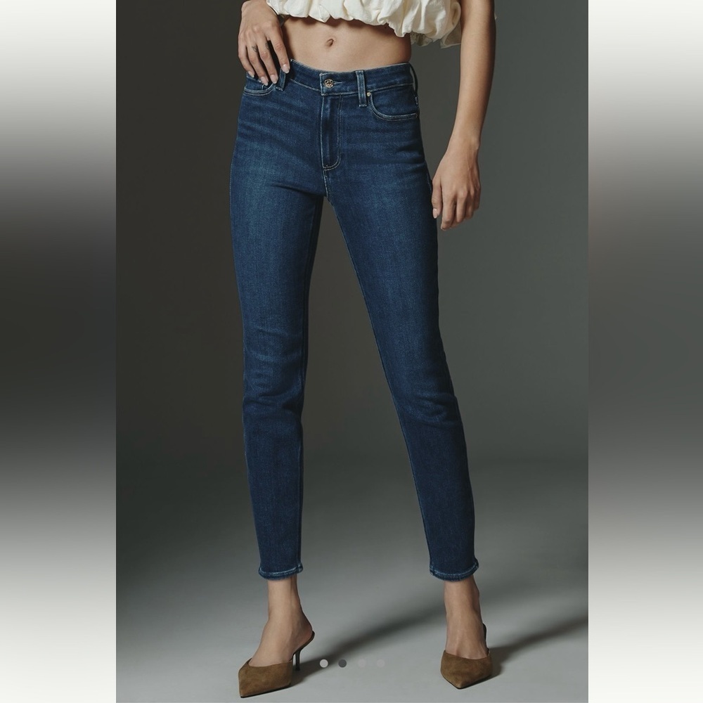 PAIGE Skyline Skinny Ankle Jeans Mid Rise Dark Blue Wash